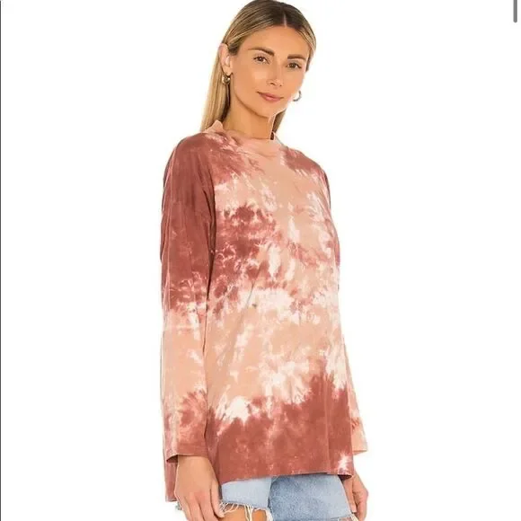 Free People Tie-Dye Long Sleeve Top in Pink and Cream - Picture 3 of 13